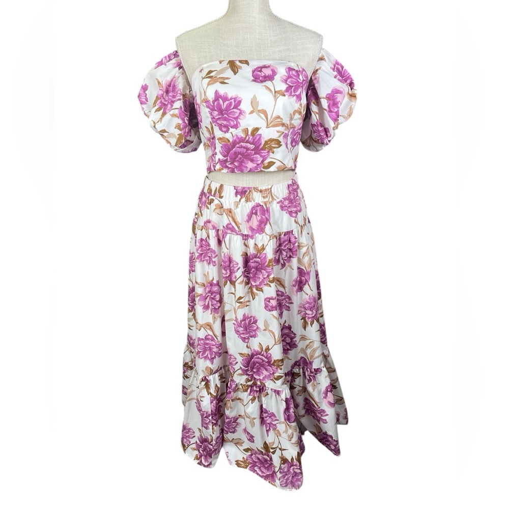 Abercrombie & Fitch Size L Poplin Off Shoulder Top & Maxi Skirt Set Puff Sleeve - Picture 3 of 13